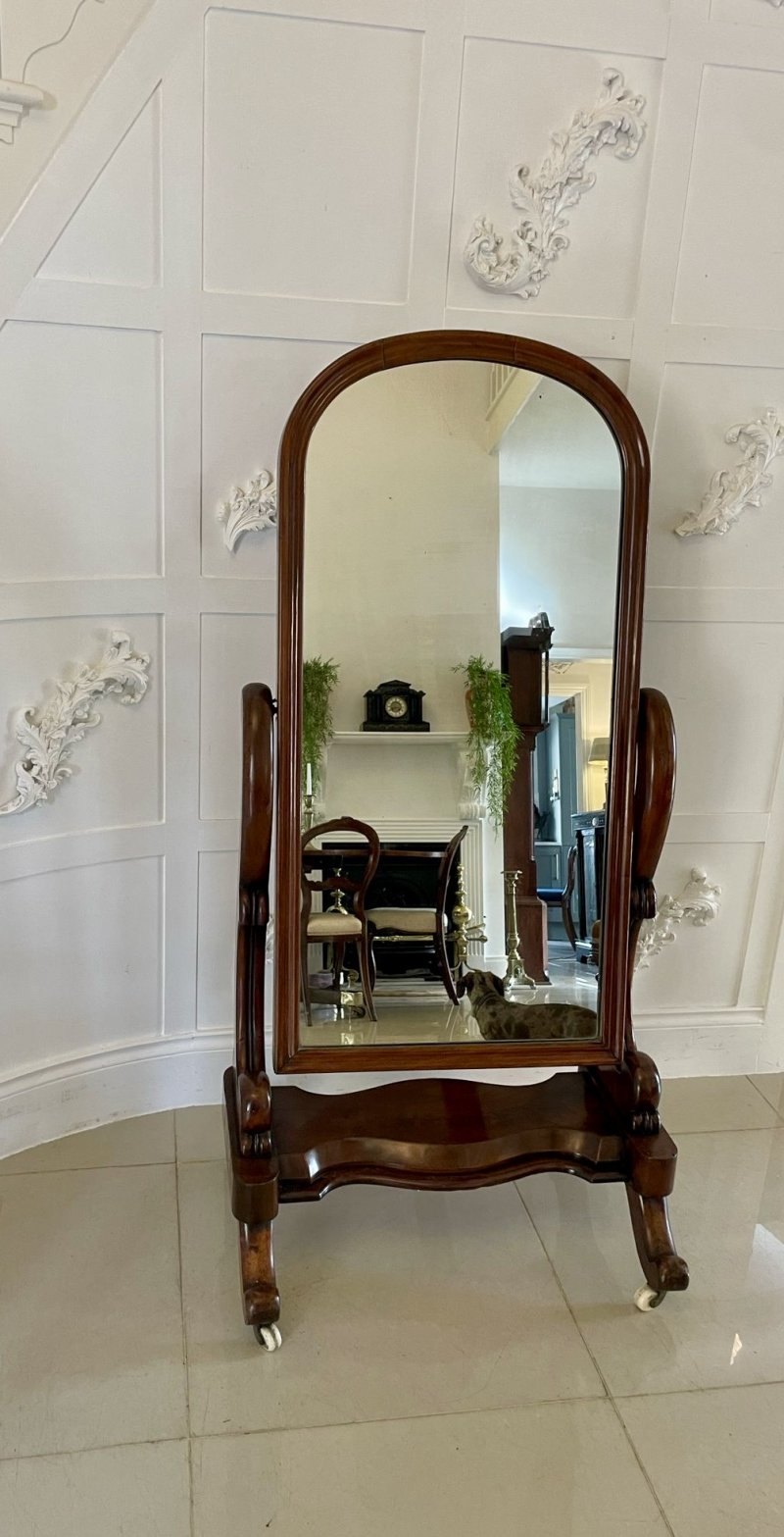 Antique Victorian Quality Mahogany Cheval Mirror - Image 2